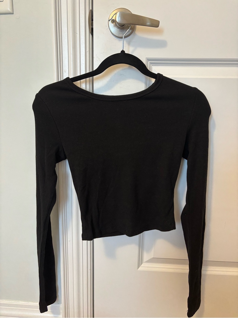 Garage Black Ribbed Long-Sleeve Crop Top